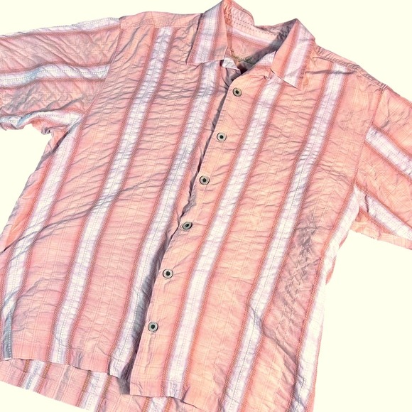 Tommy Bahama Other - Tommy Bahama Button Up Shirt Mens Medium Coral Striped 100% Silk Short Sleeve